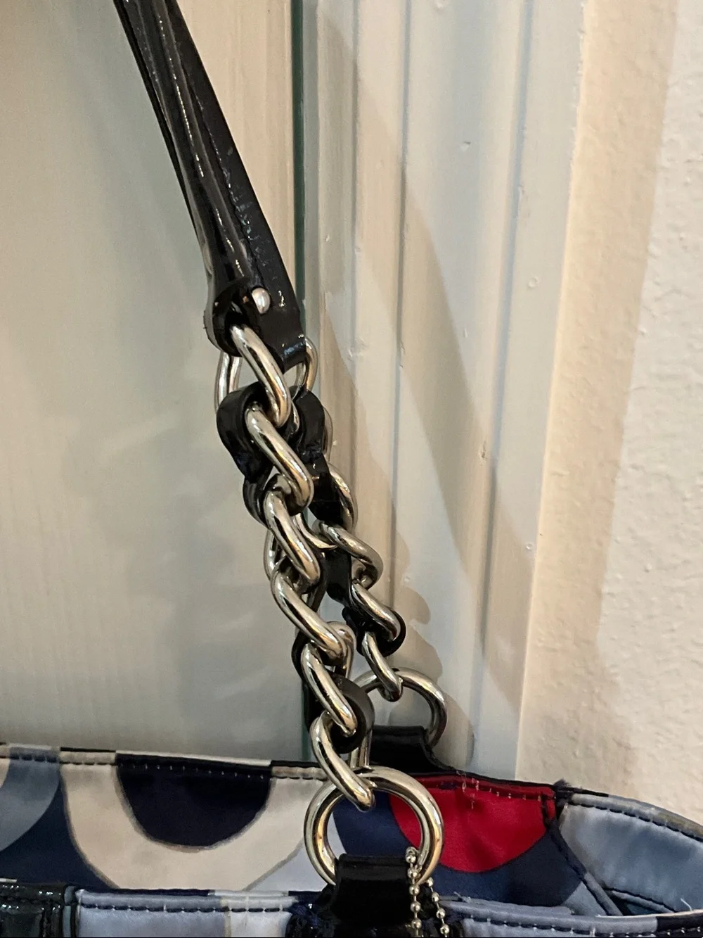 Coach Navy Red White Circle-Print Chain Handle bag purse